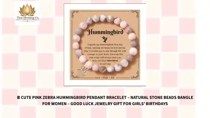 ✨ Cute Pink Zebra Hummingbird Pendant Bracelet &ndash; Natural Stone Beads Bangle for Women &ndash; Good Luck Jewelry Gift for Girls&rsquo; Birthdays by@Outfy