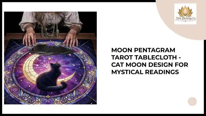 Moon Pentagram Tarot Tablecloth - Cat Moon Design for Mystical Readings by@Outfy