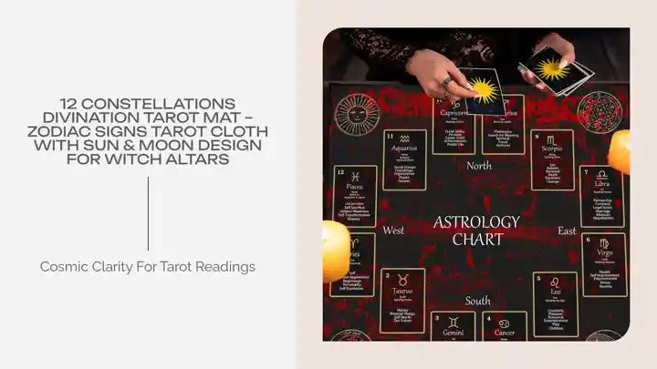 12 Constellations Divination Tarot Mat &ndash; Zodiac Signs Tarot Cloth with Sun &amp; Moon Design for Witch Altars by@Outfy