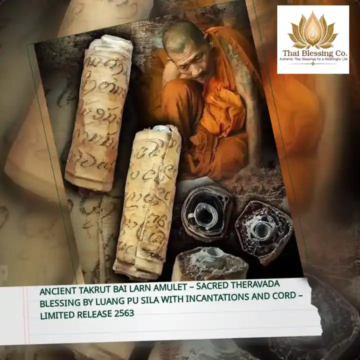 Ancient Takrut Bai Larn Amulet &ndash; Sacred Theravada Blessing by Luang Pu Sila with Incantations and Cord &ndash; Limited Release 2563 by@Outfy