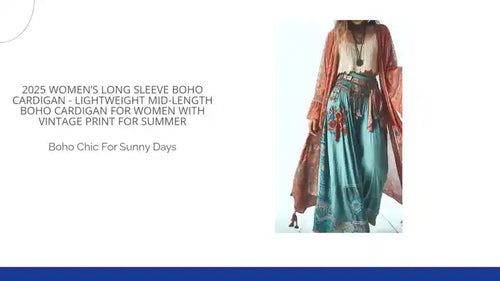 2025 Women&rsquo;s Long Sleeve Boho Cardigan - Lightweight Mid-Length Boho Cardigan for Women with Vintage Print for Summer by@Outfy