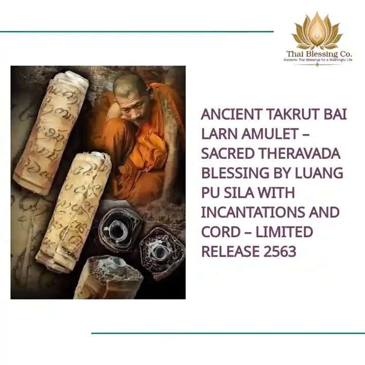 Ancient Takrut Bai Larn Amulet &ndash; Sacred Theravada Blessing by Luang Pu Sila with Incantations and Cord &ndash; Limited Release 2563 by@Outfy
