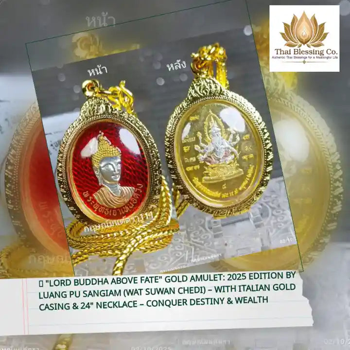 🌅 "Lord Buddha Above Fate" Gold Amulet: 2025 Edition by Luang Pu Sangiam (Wat Suwan Chedi) &ndash; with Italian Gold Casing &amp; 24" Necklace &ndash; Conquer Destiny &amp; Wealth by@Outfy
