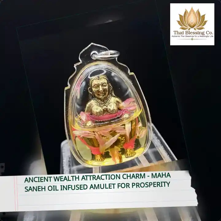 Ancient Wealth Attraction Charm - Maha Saneh Oil Infused Amulet for Prosperity by@Outfy