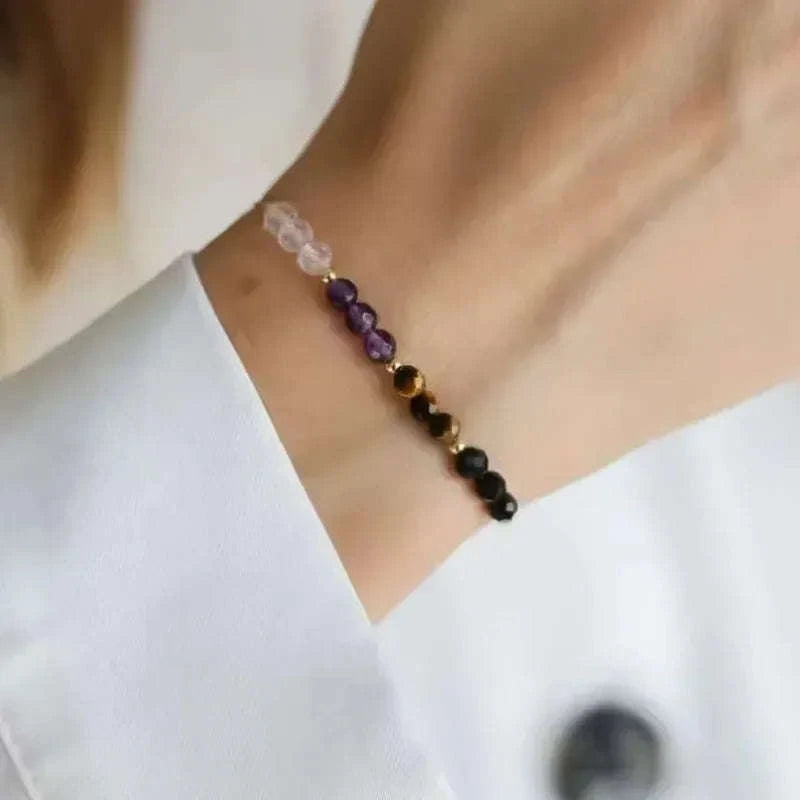 ✨ Protection Crystal Bracelet – Empath Shield with Rose Quartz, Amethyst & Black Tourmaline – Adjustable Cord Healing Jewelry