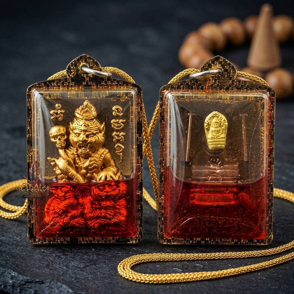 Pu Suea Chao Sane Thai Amulet Protection talisman good luck charm spiritual jewelry Pu Chao Samingphrai Sacred Charm Wan Sao Long Red Rooster Herb Oil Thai Blessing Co By RURUECHA