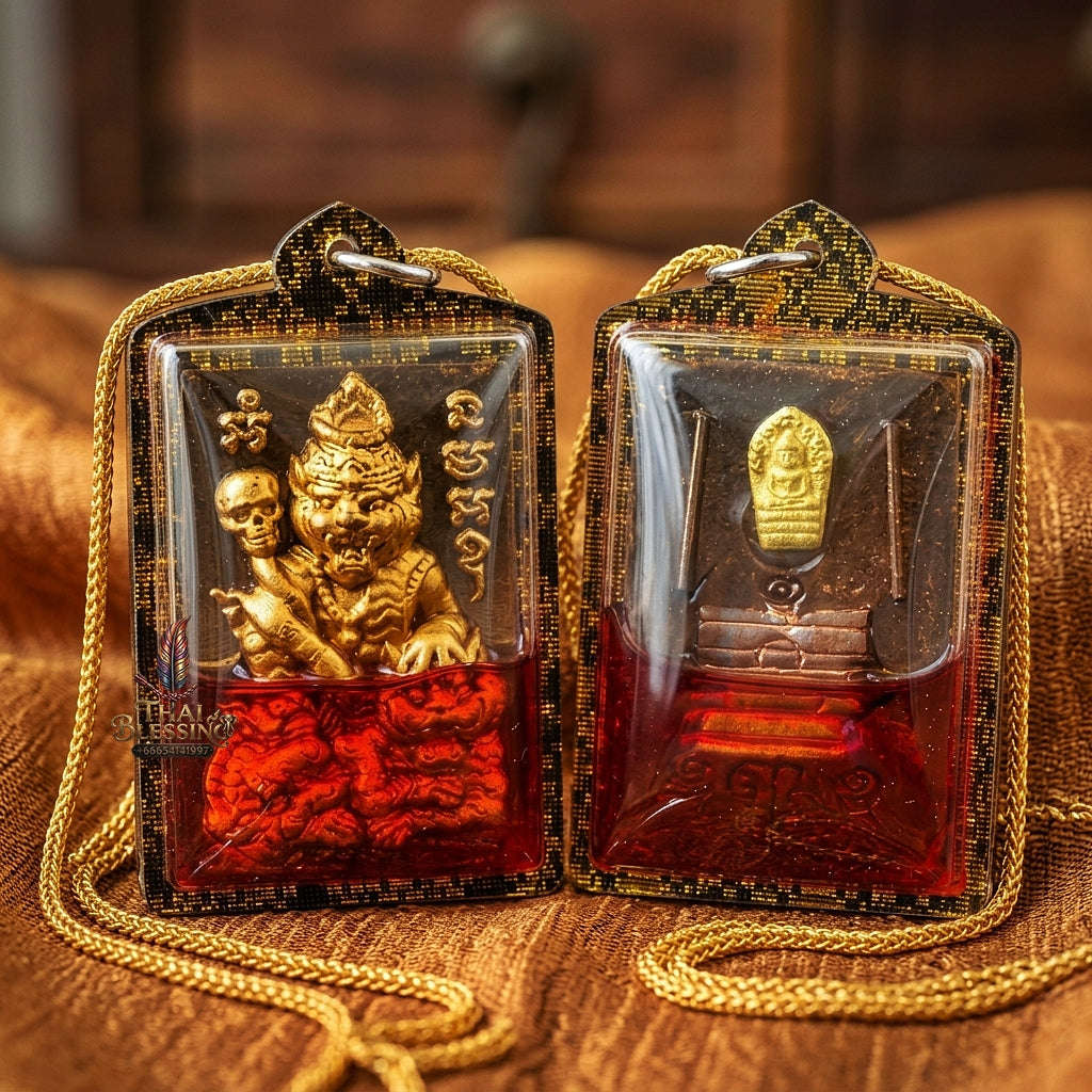 Pu Suea Chao Sane Thai Amulet Protection talisman good luck charm spiritual jewelry Pu Chao Samingphrai Sacred Charm Wan Sao Long Red Rooster Herb Oil Thai Blessing Co By RURUECHA