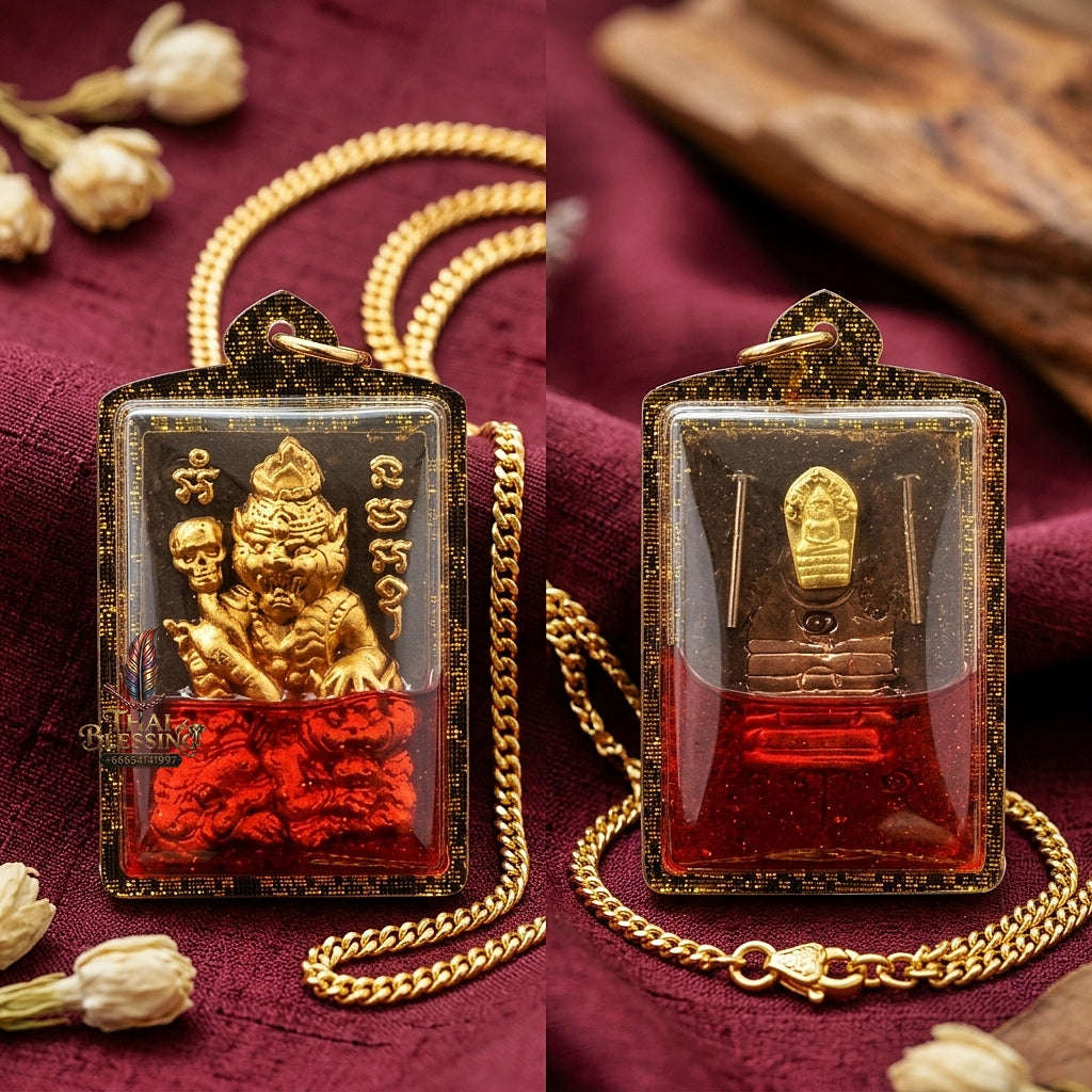 Pu Suea Chao Sane Thai Amulet Protection talisman good luck charm spiritual jewelry Pu Chao Samingphrai Sacred Charm Wan Sao Long Red Rooster Herb Oil Thai Blessing Co By RURUECHA