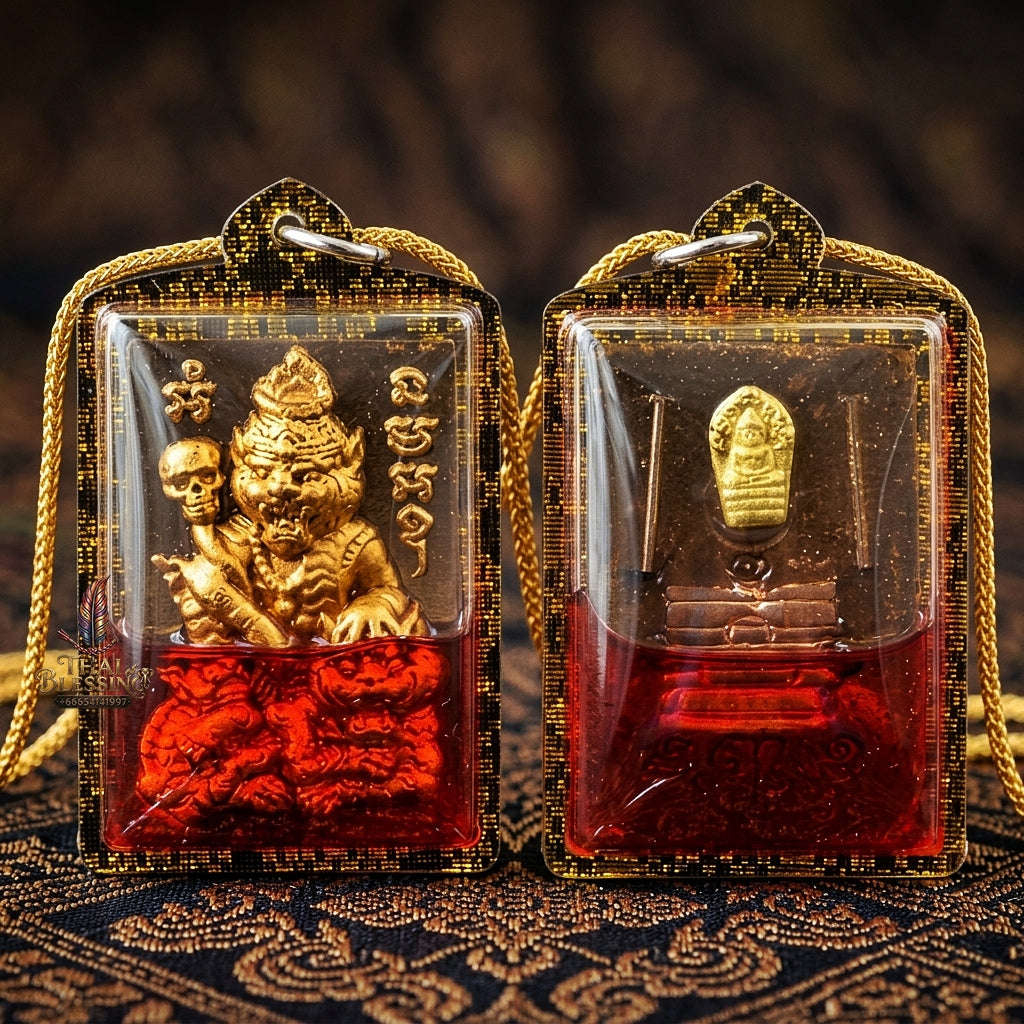 Pu Suea Chao Sane Thai Amulet Protection talisman good luck charm spiritual jewelry Pu Chao Samingphrai Sacred Charm Wan Sao Long Red Rooster Herb Oil Thai Blessing Co By RURUECHA