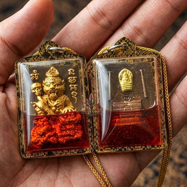 Pu Suea Chao Sane Thai Amulet Protection talisman good luck charm spiritual jewelry Pu Chao Samingphrai Sacred Charm Wan Sao Long Red Rooster Herb Oil Thai Blessing Co By RURUECHA