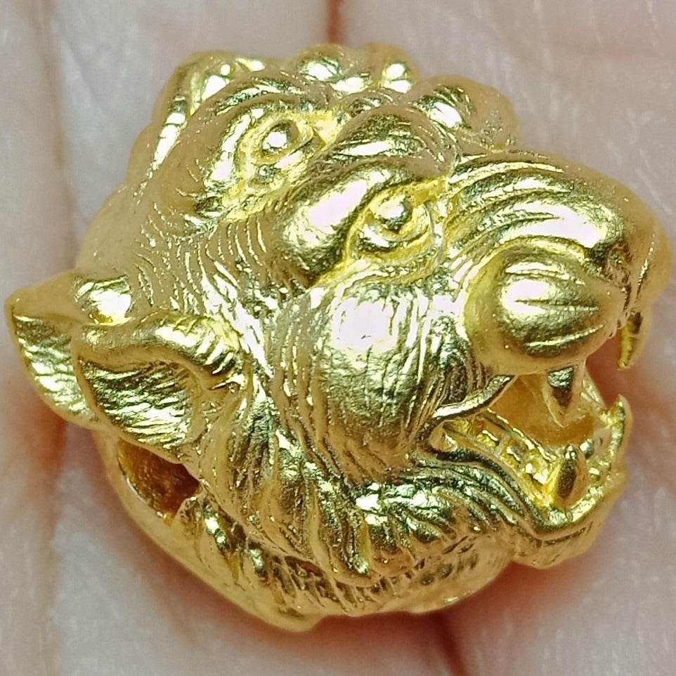 Golden Si Hu Ha Ta bracelet by Master Subin featuring a detailed lion head design for feng shui and religious practices