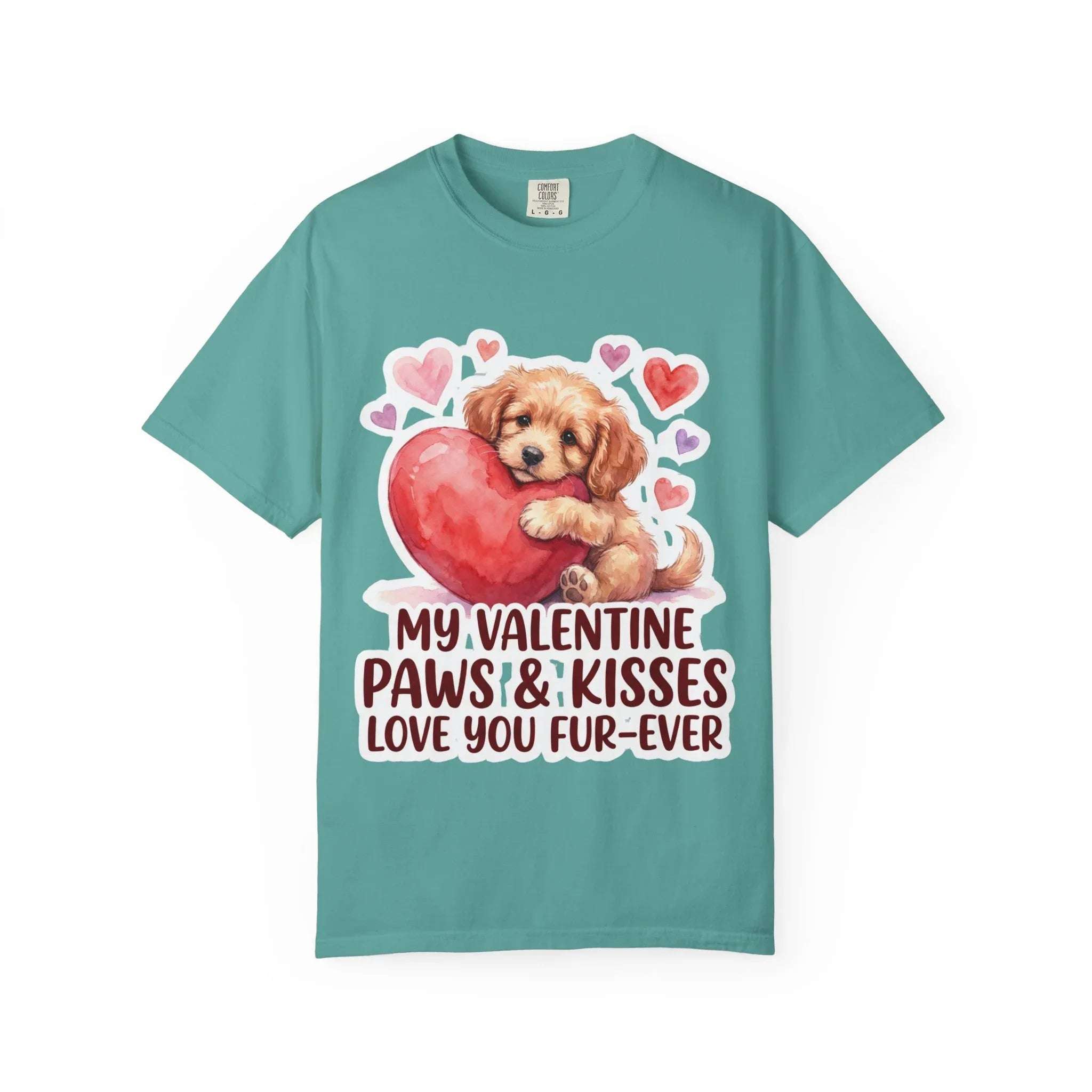 Puppy Heart Valentine T-Shirt | Paws & Kisses Love You Fur-Ever Dog Graphic Tee Seafoam