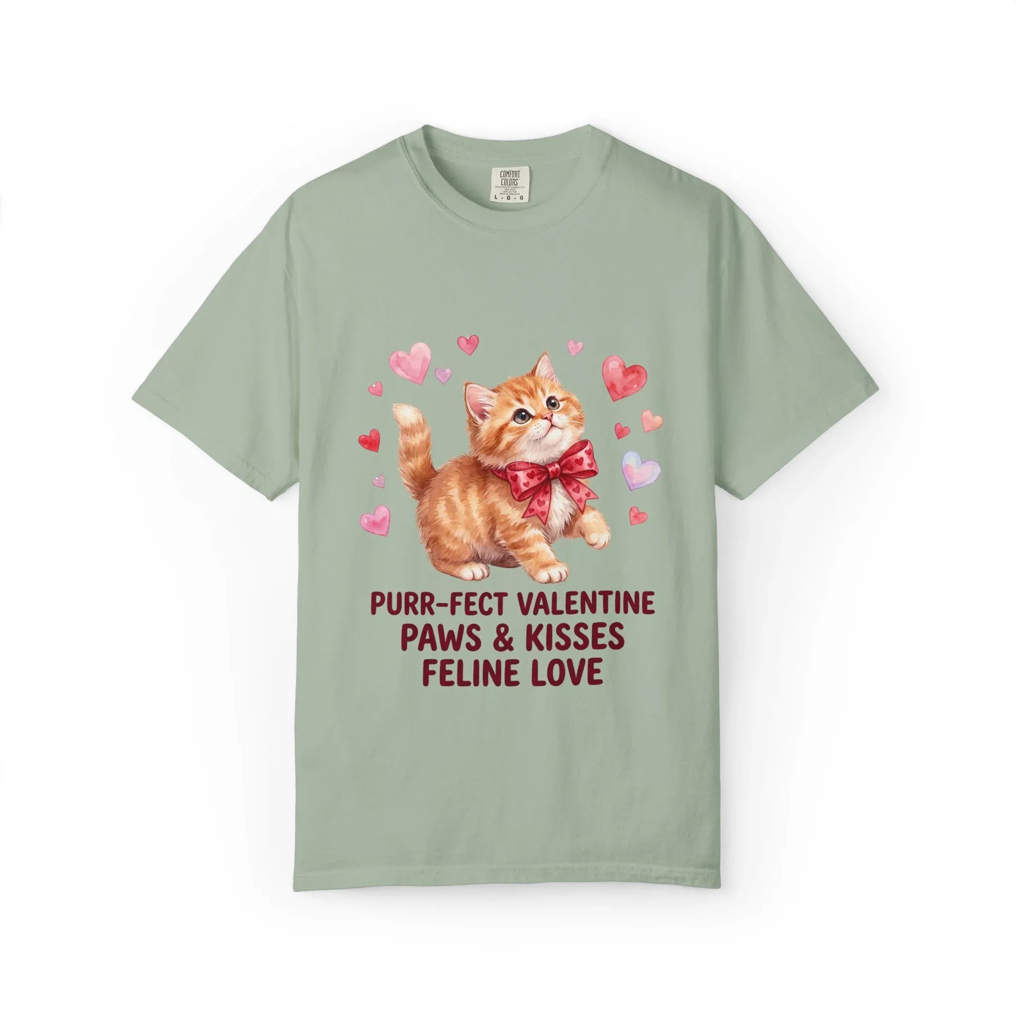 Purrfect Valentine Cat Paws Kisses T Shirt Cute Ginger Kitten Hearts Watercolor Cozy Vintage Aesthetic Gift Cat Lovers Soft Cotton Romantic Bay