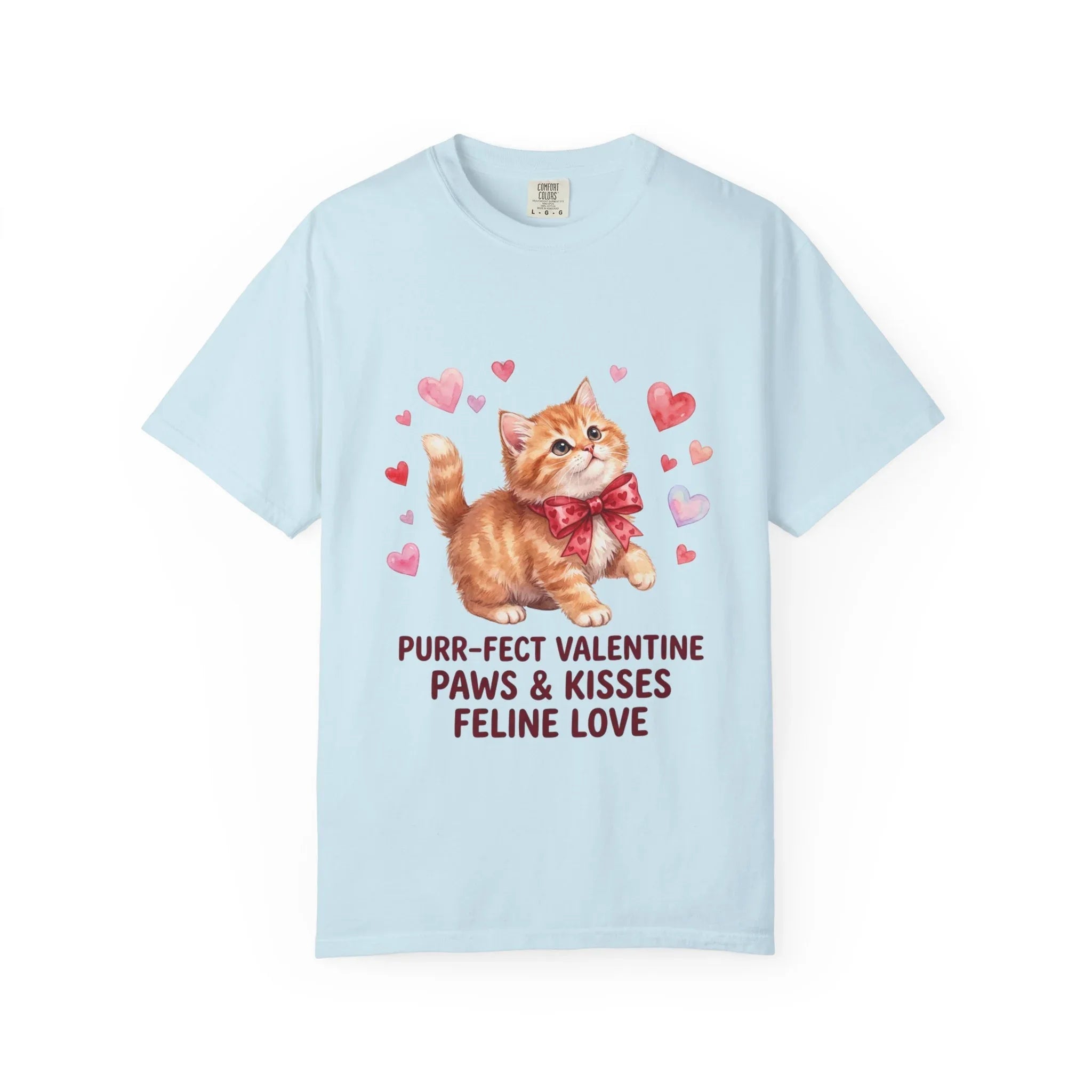 Purrfect Valentine Cat Paws Kisses T Shirt Cute Ginger Kitten Hearts Watercolor Cozy Vintage Aesthetic Gift Cat Lovers Soft Cotton Romantic Chambray