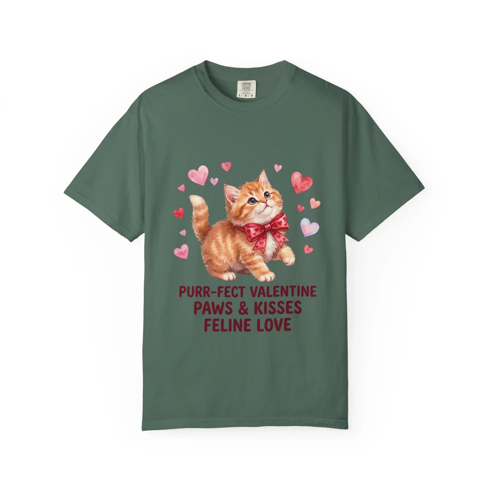 Purrfect Valentine Cat Paws Kisses T Shirt Cute Ginger Kitten Hearts Watercolor Cozy Vintage Aesthetic Gift Cat Lovers Soft Cotton Romantic Blue Spruce