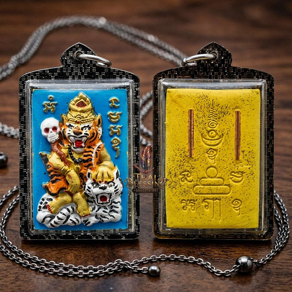 Puu Suea Chao Saney Thai Amulet Protection talisman good luck charm spiritual jewelry Sovereign Tiger Hermit Charm & Hand-Painted Yellow Charm Powder Thai Blessing Co By RURUECHA