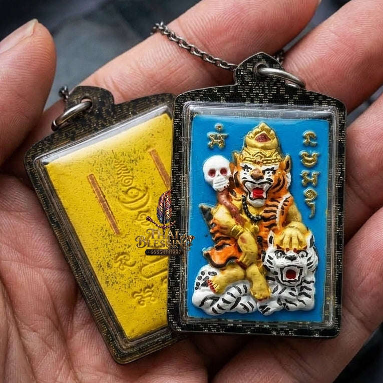 Puu Suea Chao Saney Thai Amulet Protection talisman good luck charm spiritual jewelry Sovereign Tiger Hermit Charm & Hand-Painted Yellow Charm Powder Thai Blessing Co By RURUECHA