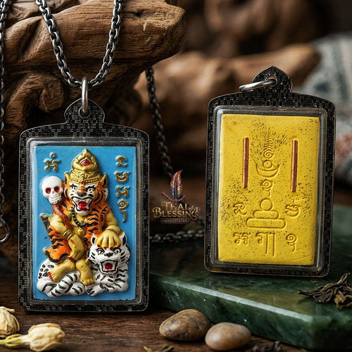 Puu Suea Chao Saney Thai Amulet Protection talisman good luck charm spiritual jewelry Sovereign Tiger Hermit Charm & Hand-Painted Yellow Charm Powder Thai Blessing Co By RURUECHA