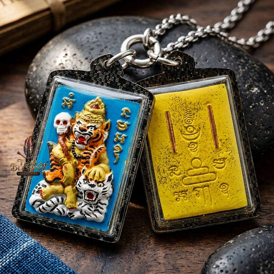 Puu Suea Chao Saney Thai Amulet Protection talisman good luck charm spiritual jewelry Sovereign Tiger Hermit Charm & Hand-Painted Yellow Charm Powder Thai Blessing Co By RURUECHA