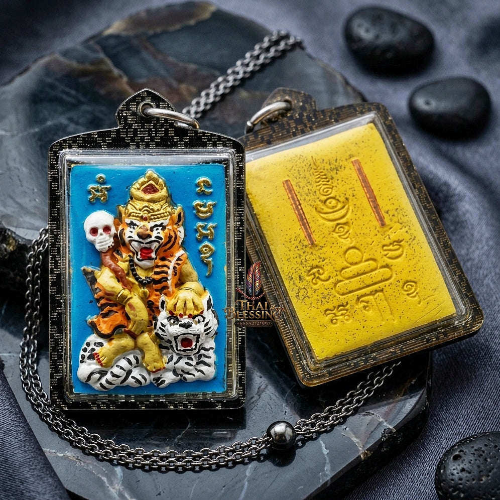 Puu Suea Chao Saney Thai Amulet Protection talisman good luck charm spiritual jewelry Sovereign Tiger Hermit Charm & Hand-Painted Yellow Charm Powder Thai Blessing Co By RURUECHA