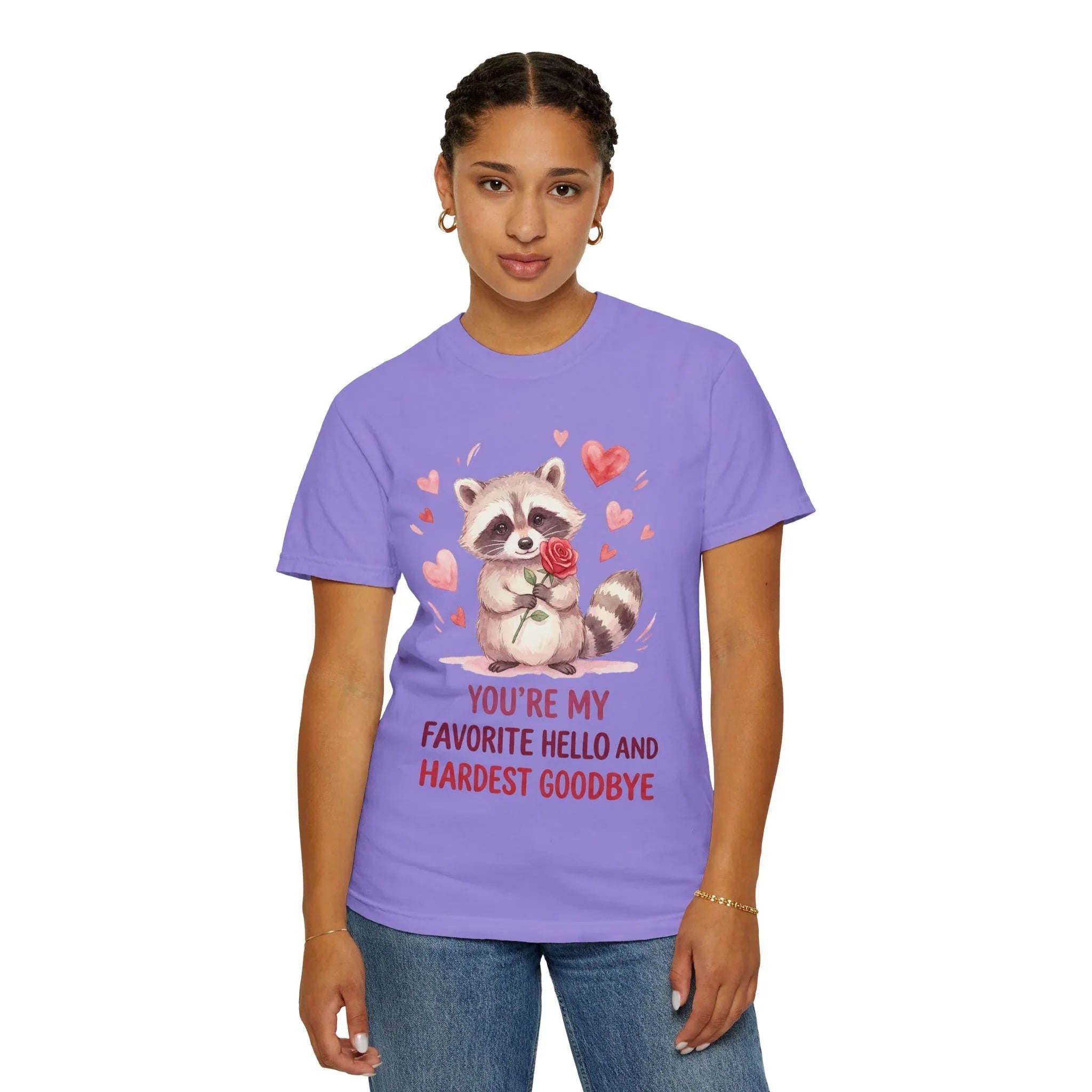 Raccoon Valentine T-Shirt | Youre My Favorite Hello Hardest Goodbye Graphic Tee
