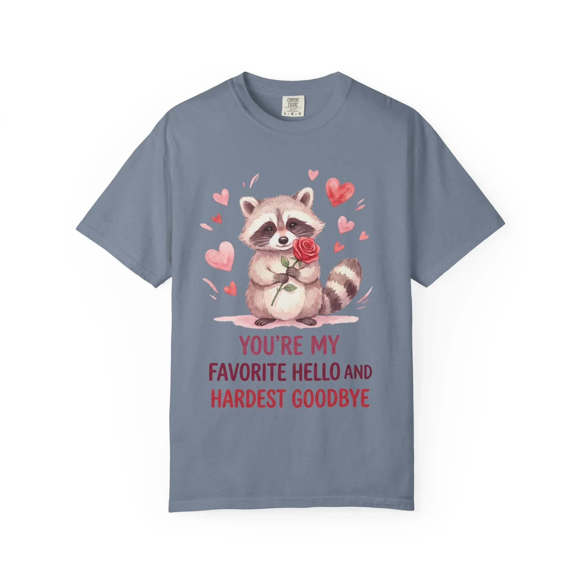 Raccoon Valentine T-Shirt | Youre My Favorite Hello Hardest Goodbye Graphic Tee Blue Jean