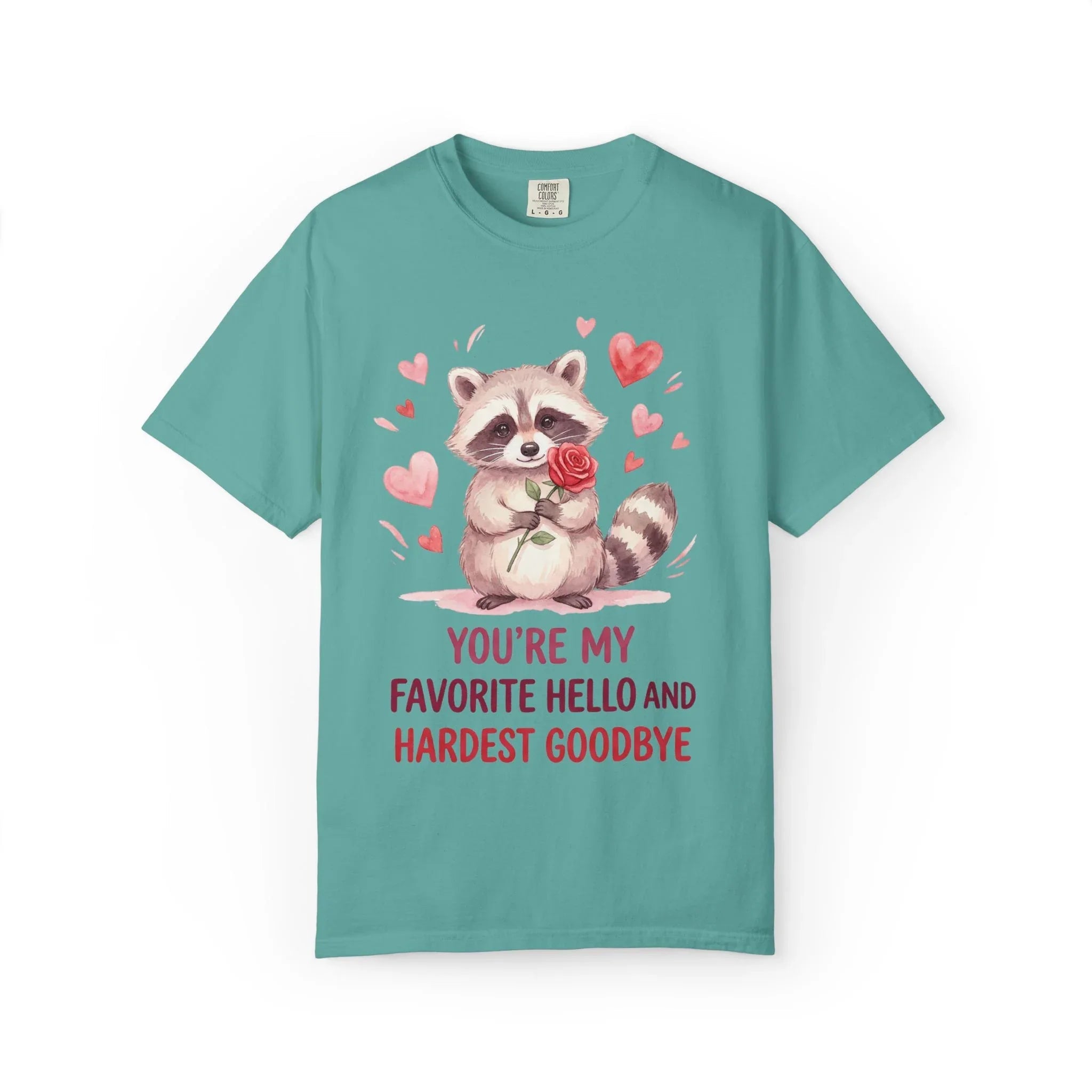 Raccoon Valentine T-Shirt | Youre My Favorite Hello Hardest Goodbye Graphic Tee Seafoam