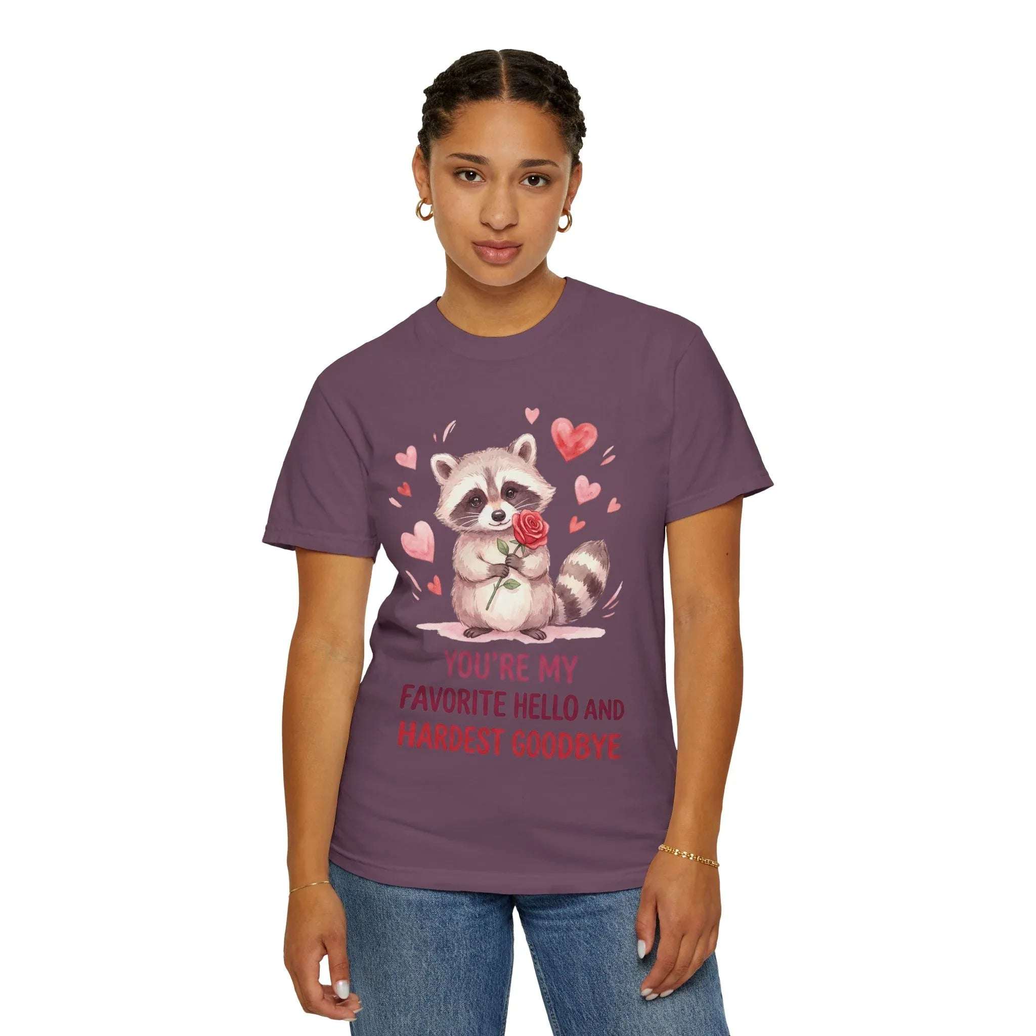 Raccoon Valentine T-Shirt | Youre My Favorite Hello Hardest Goodbye Graphic Tee