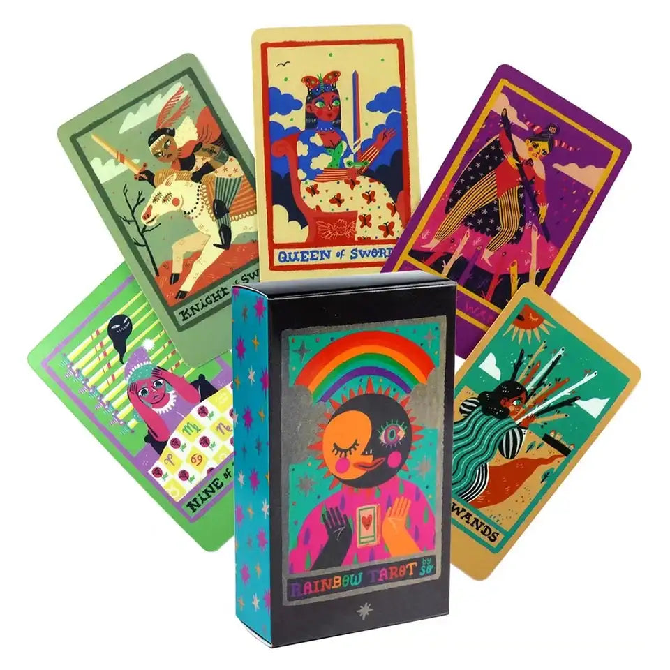 Rainbow Tarot Deck – 78 Cards | Vibrant Party Tarot Cards Game for Beginners | Spiritual Guide for Love and Life | Standard Tarot Size
