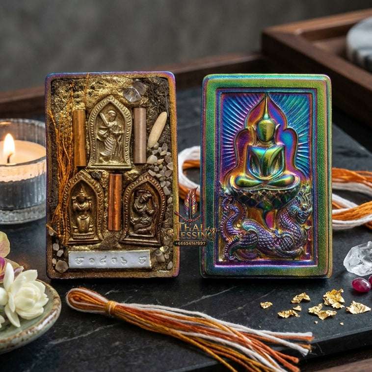 ✨ Rare Authentic Thai Amulet Somdej Waek Marn Ananta Sub 2021 – Iridescent Rainbow Surface Pendant Embedded with Phra Sivali, Mae Nang Koy, Mae Thorani, 3-Tone Takrut, Holy Hair, & Sacred Elements by Luang Phor Jai Wat Phraya Yat Thai Blessing