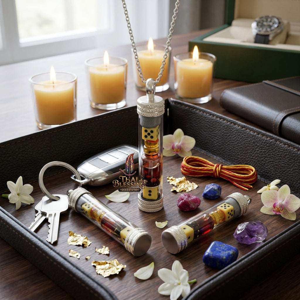 ✨ Rare "Nam Man Nai Bia" Enchantment & Luck Oil: Masterfully Blessed by Kruba Porn, Wat Pu Hor, Chiang Mai (2014) Thai Blessing Co By RURUECHA