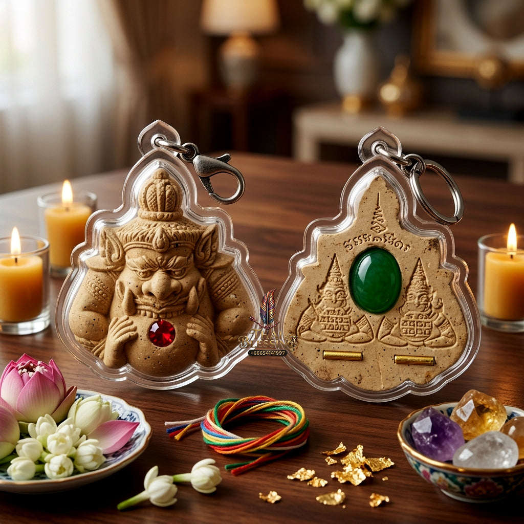 ✨ Rare Rahu Deity Amulet – Sacred White Holy Powder Talisman by Luang Pu Thong Pan, Wat Pa Na Nguah (2013 Edition) for Eclipse Power, Luck, & Protection Thai Blessing Co By RURUECHA