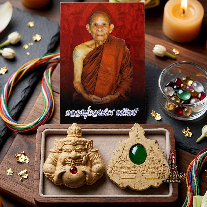 ✨ Rare Rahu Deity Amulet – Sacred White Holy Powder Talisman by Luang Pu Thong Pan, Wat Pa Na Nguah (2013 Edition) for Eclipse Power, Luck, & Protection Thai Blessing Co By RURUECHA