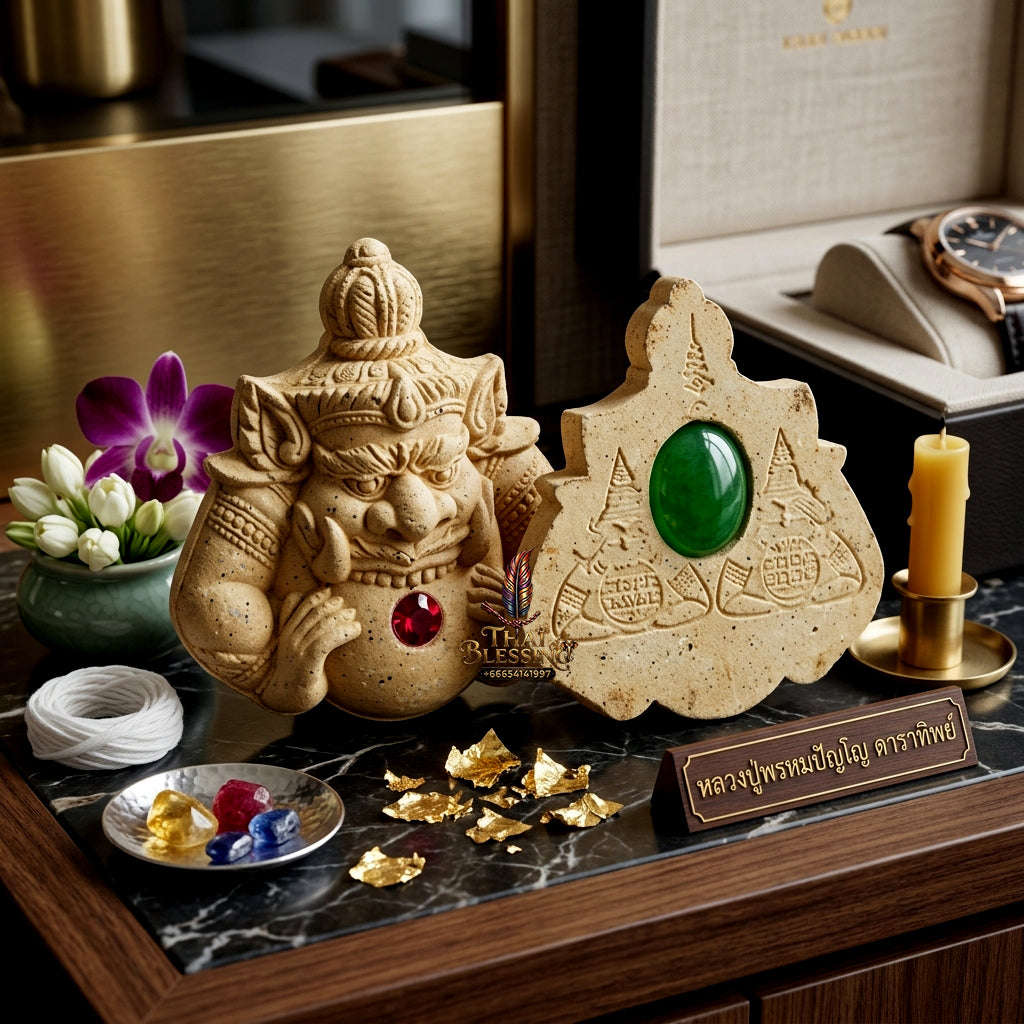✨ Rare Rahu Deity Amulet – Sacred White Holy Powder Talisman by Luang Pu Thong Pan, Wat Pa Na Nguah (2013 Edition) for Eclipse Power, Luck, & Protection Thai Blessing Co By RURUECHA