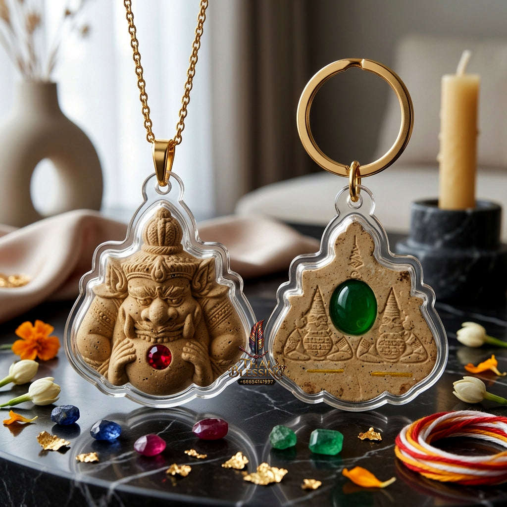 ✨ Rare Rahu Deity Amulet – Sacred White Holy Powder Talisman by Luang Pu Thong Pan, Wat Pa Na Nguah (2013 Edition) for Eclipse Power, Luck, & Protection Thai Blessing Co By RURUECHA