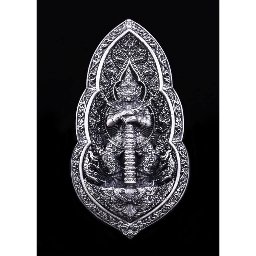Rare Vessavana amulet Thailand in intricate silver design, perfect for Feng Shui enthusiasts and spiritual practices.