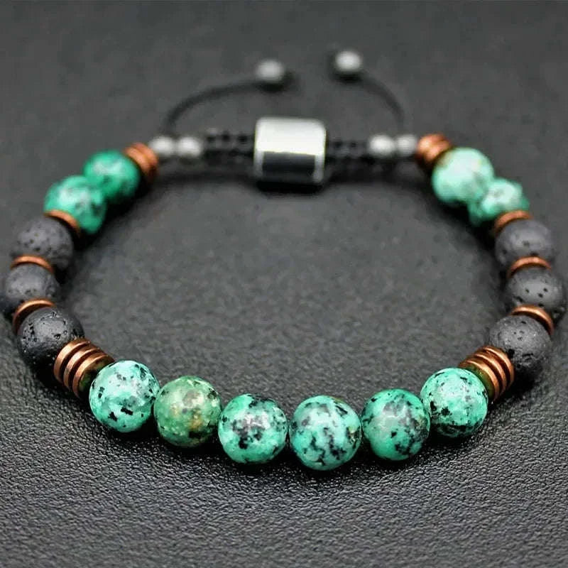 ✨ Raw African Turquoise & Lava Bead Bracelet – Natural Healing Jewelry for Men & Women – Grounding & Spiritual Wellness