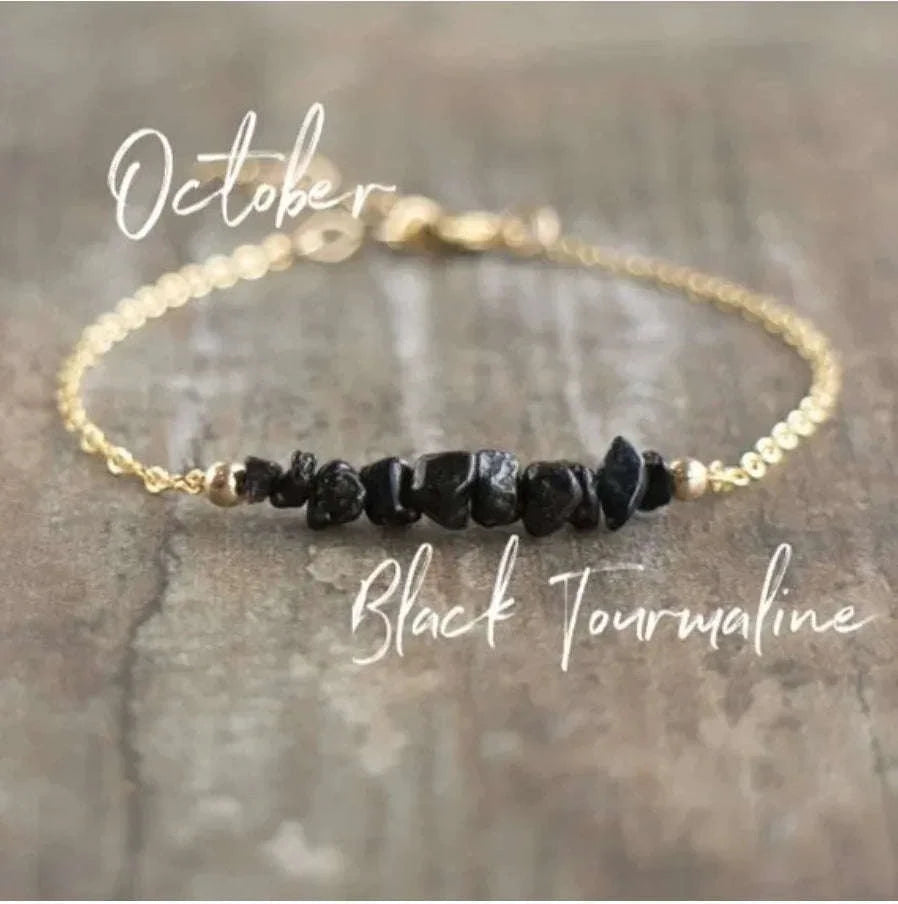 ✨ Raw Moonstone & Raw Black Tourmaline Minimalist Bracelet – Natural Healing Stones for Protection & Balance