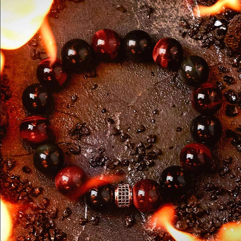 ✨ Real Natural Red Tiger Eye Stone Bead Bracelet – Handmade Zircon Accent Jewelry for Men & Women, Perfect Gift for Girlfriend – Wholesale Quality