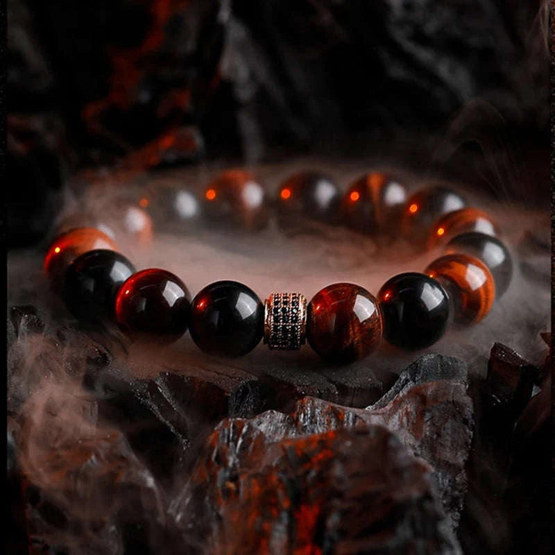 ✨ Real Natural Red Tiger Eye Stone Bead Bracelet – Handmade Zircon Accent Jewelry for Men & Women, Perfect Gift for Girlfriend – Wholesale Quality