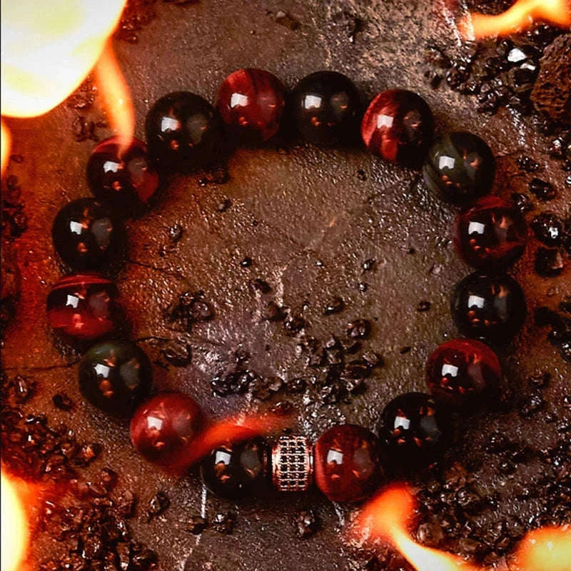 ✨ Real Natural Red Tiger Eye Stone Bead Bracelet – Handmade Zircon Accent Jewelry for Men & Women, Perfect Gift for Girlfriend – Wholesale Quality