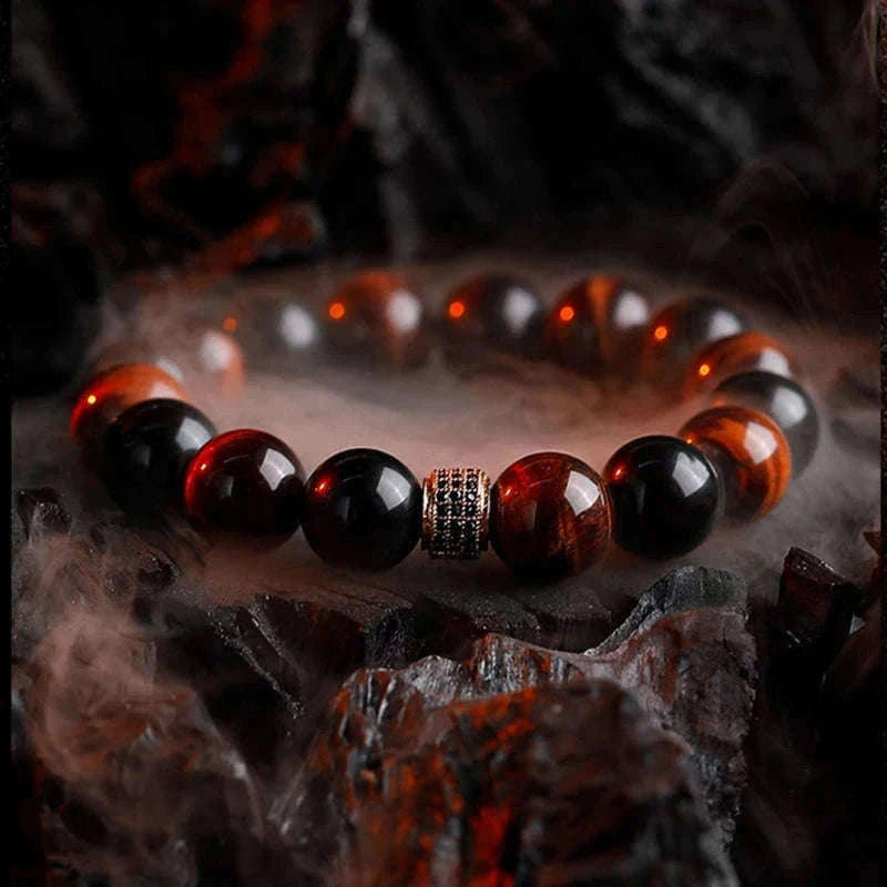 ✨ Real Natural Red Tiger Eye Stone Bead Bracelet – Handmade Zircon Accent Jewelry for Men & Women, Perfect Gift for Girlfriend – Wholesale Quality