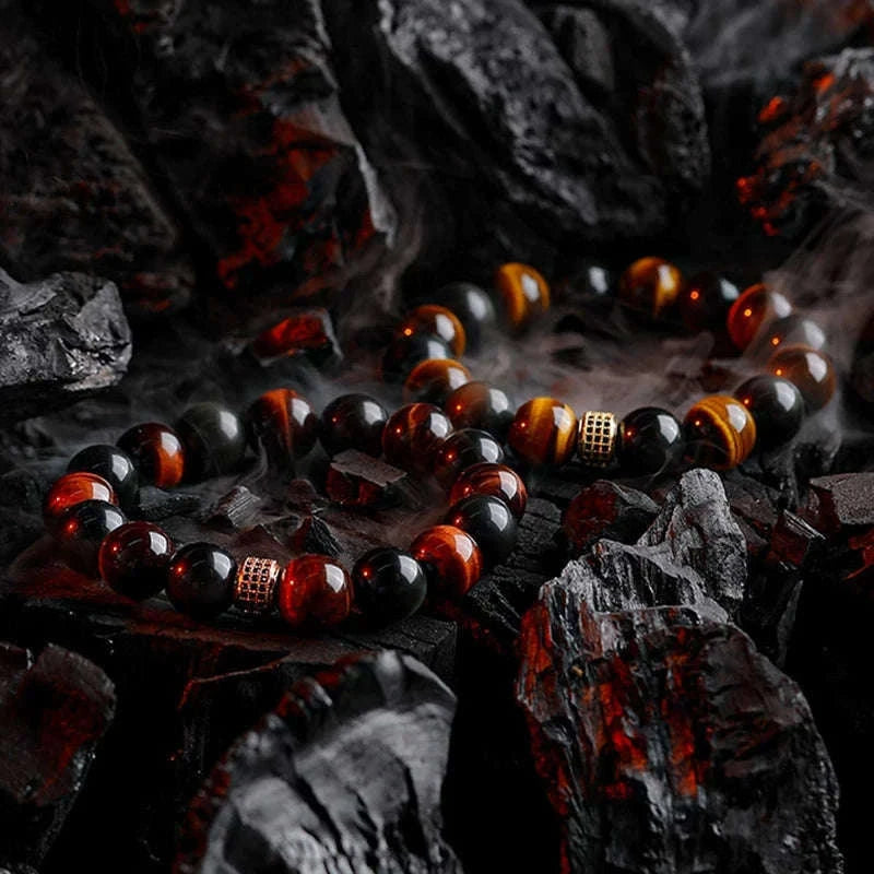✨ Real Natural Red Tiger Eye Stone Bead Bracelet – Handmade Zircon Accent Jewelry for Men & Women, Perfect Gift for Girlfriend – Wholesale Quality