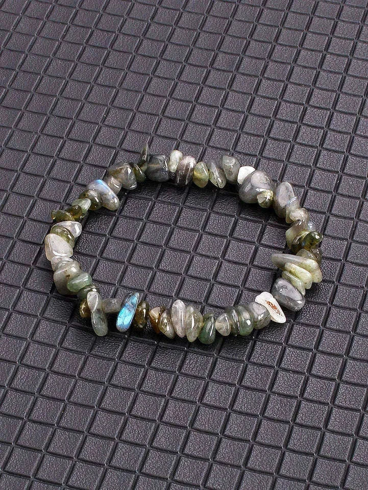 ✨ Reiki-Infused Labradorite Stone Beaded Bracelet – Enhances Intuition, Protection & Spiritual Awakening – Genuine Crushed Irregular Bead Jewelry