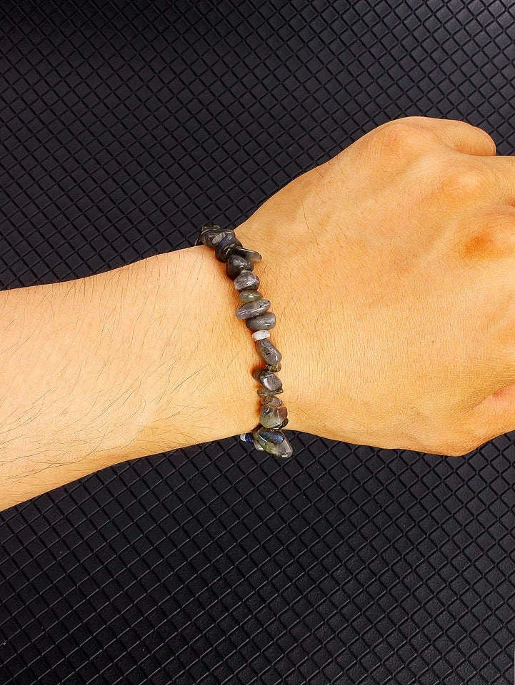 ✨ Reiki-Infused Labradorite Stone Beaded Bracelet – Enhances Intuition, Protection & Spiritual Awakening – Genuine Crushed Irregular Bead Jewelry