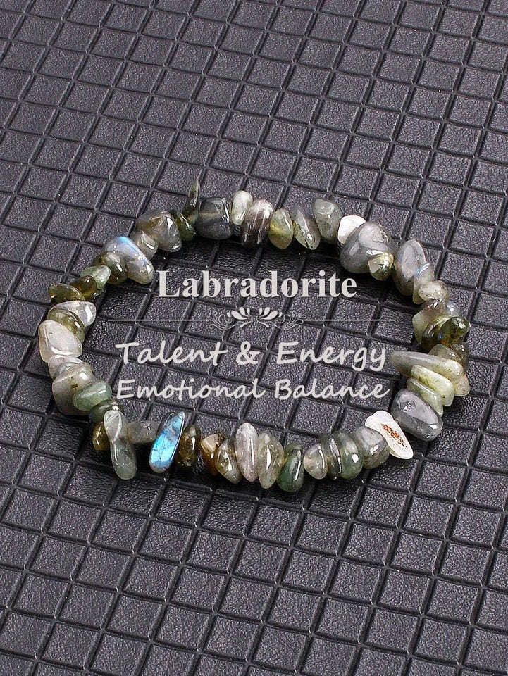 ✨ Reiki-Infused Labradorite Stone Beaded Bracelet – Enhances Intuition, Protection & Spiritual Awakening – Genuine Crushed Irregular Bead Jewelry