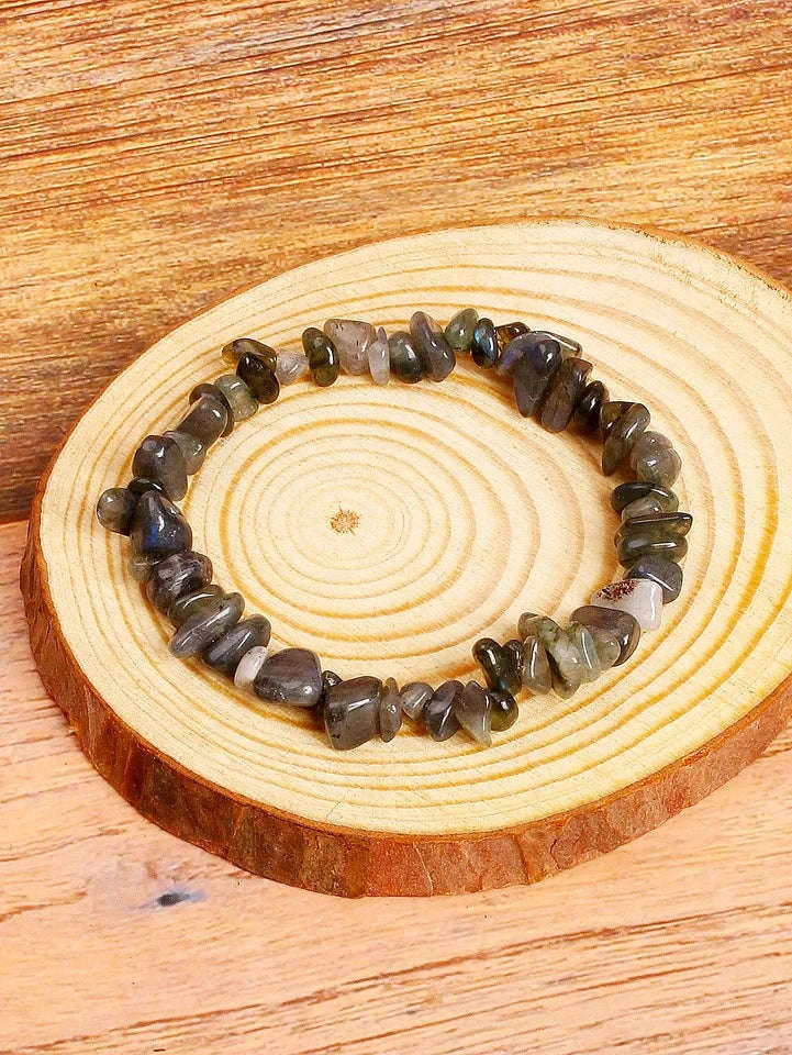 ✨ Reiki-Infused Labradorite Stone Beaded Bracelet – Enhances Intuition, Protection & Spiritual Awakening – Genuine Crushed Irregular Bead Jewelry