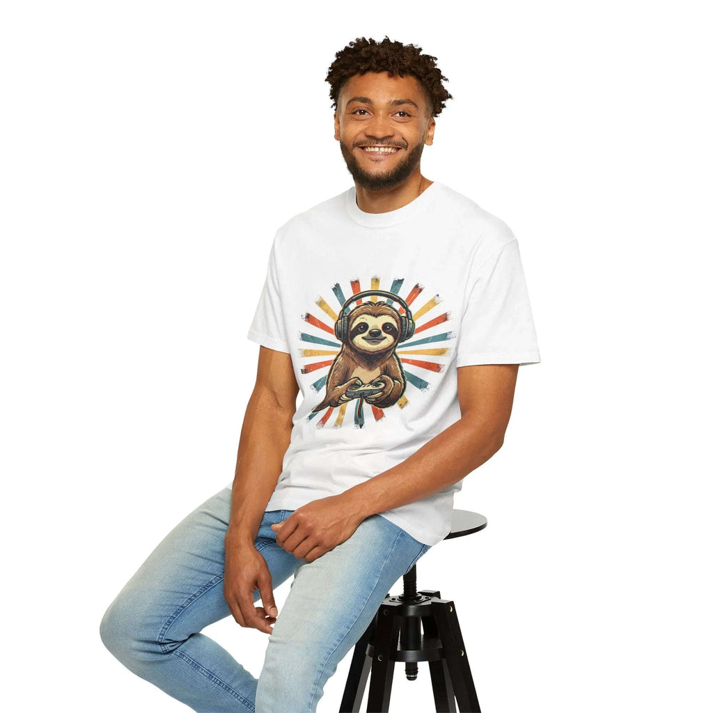 Retro Gaming Sloth Shirt, Sloth Headphones Controller Tee, Cute Gamer T-Shirt, Vintage Style Gaming Graphic, Game Night Gift