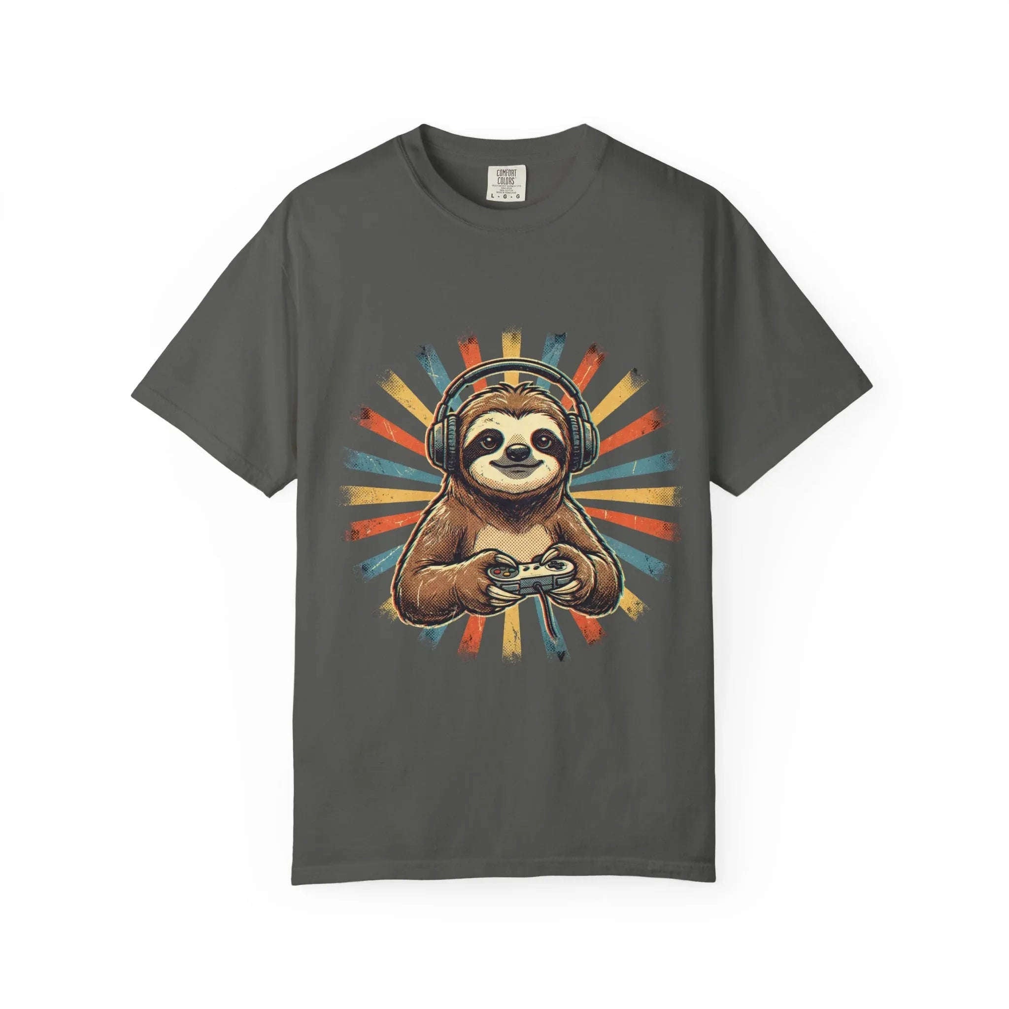 Retro Gaming Sloth Shirt, Sloth Headphones Controller Tee, Cute Gamer T-Shirt, Vintage Style Gaming Graphic, Game Night Gift Pepper