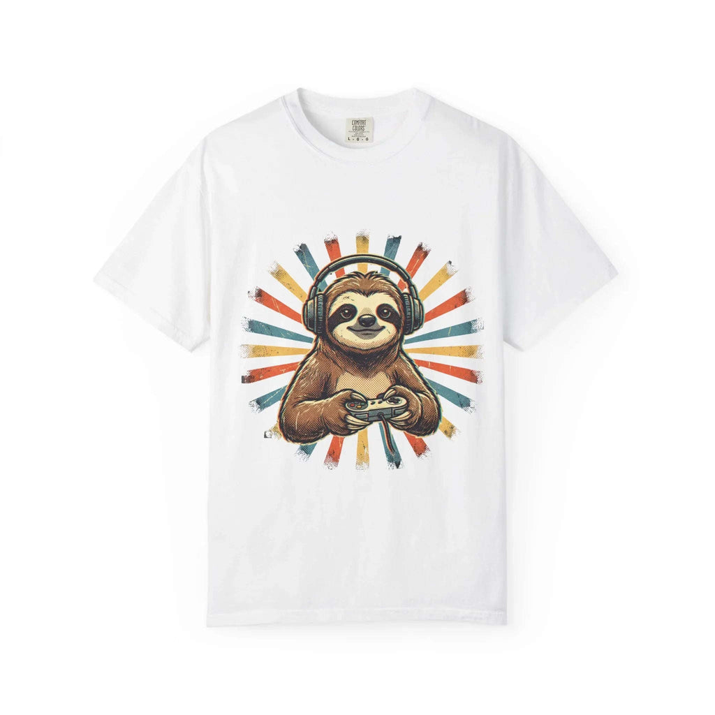 Retro Gaming Sloth Shirt, Sloth Headphones Controller Tee, Cute Gamer T-Shirt, Vintage Style Gaming Graphic, Game Night Gift